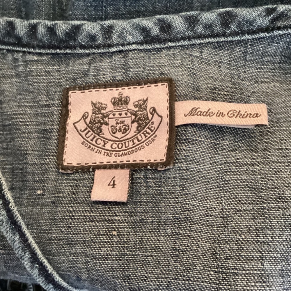 Juicy Couture Linen Blend Dress Size 4 Denim Feel Eyelet Embroidery Trim - Picture 8 of 9